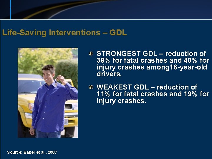 Life-Saving Interventions – GDL STRONGEST GDL – reduction of 38% for fatal crashes and