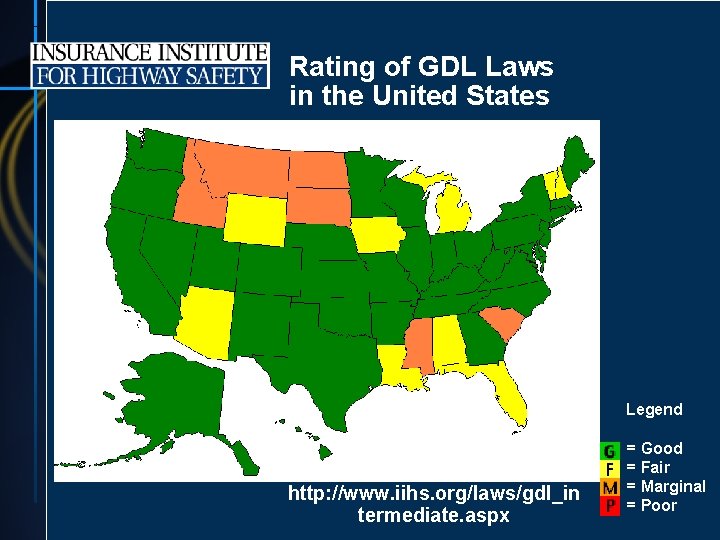 Rating of GDL Laws in the United States Legend Source: = Good = Fair