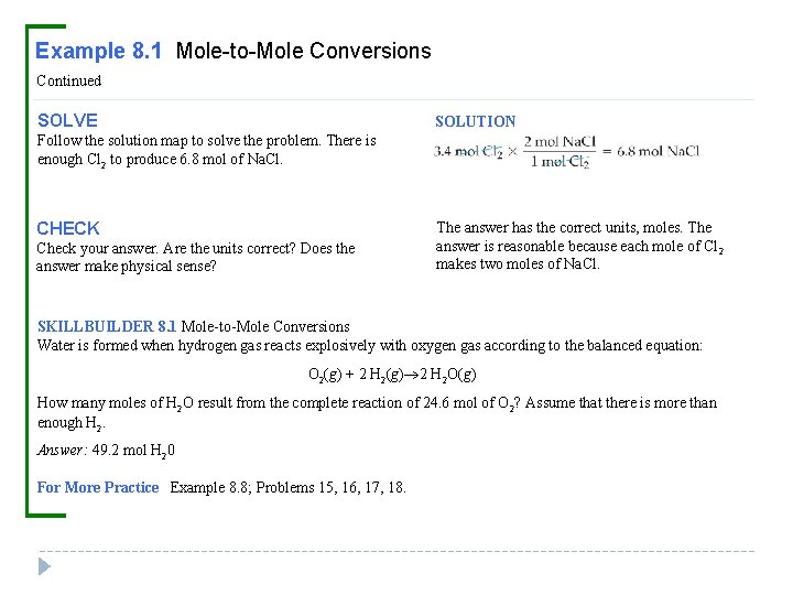 Example 8. 1 Mole-to-Mole Conversions Continued SOLVE SOLUTION Follow the solution map to solve