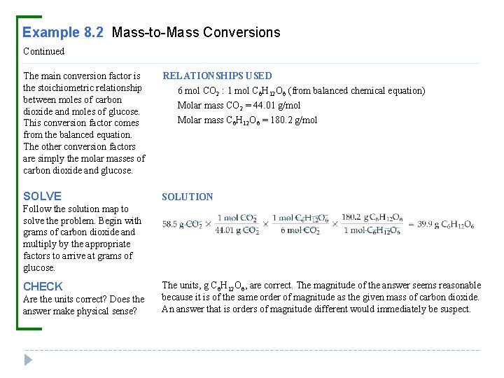 Example 8. 2 Mass-to-Mass Conversions Continued The main conversion factor is the stoichiometric relationship