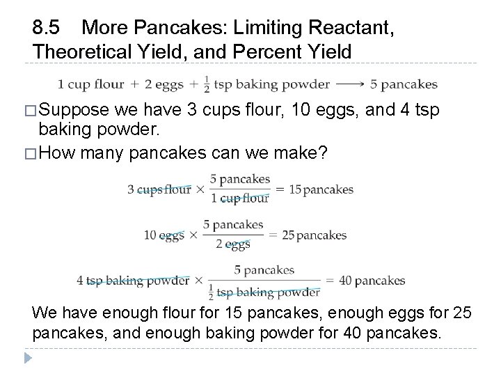 8. 5 More Pancakes: Limiting Reactant, Theoretical Yield, and Percent Yield � Suppose we