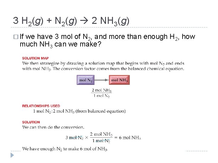 3 H 2(g) + N 2(g) 2 NH 3(g) � If we have 3