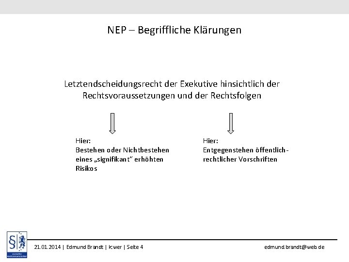 NEP – Begriffliche Klärungen Letztendscheidungsrecht der Exekutive hinsichtlich der Rechtsvoraussetzungen und der Rechtsfolgen Hier: