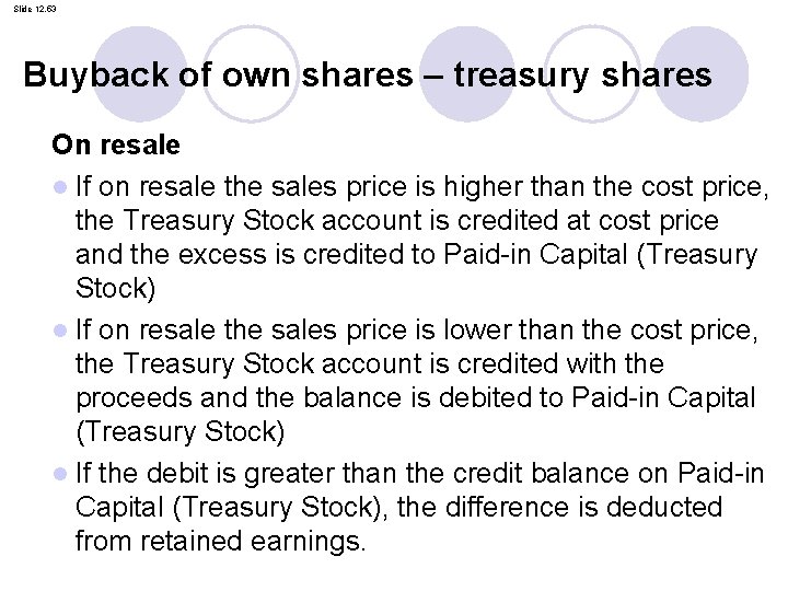 Slide 12. 53 Buyback of own shares – treasury shares On resale l If
