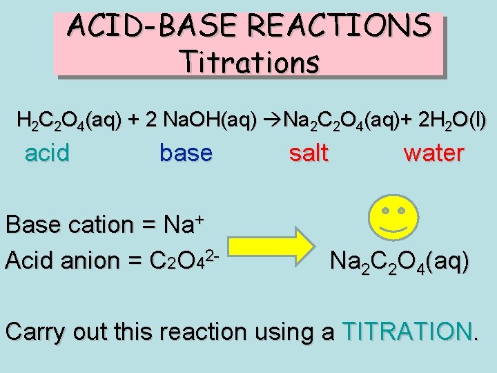 ACID-BASE REACTIONS Titrations H 2 C 2 O 4(aq) + 2 Na. OH(aq) Na