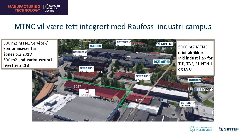 MTNC vil være tett integrert med Raufoss industri-campus B 100 500 m 2 MTNC
