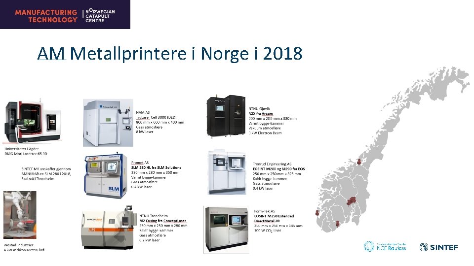 AM Metallprintere i Norge i 2018 