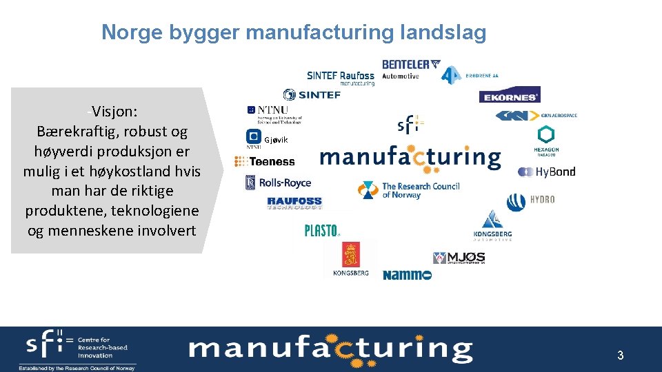 Norge bygger manufacturing landslag -Visjon: Bærekraftig, robust og høyverdi produksjon er mulig i et