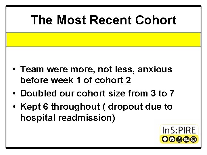 The Most Recent Cohort • Team were more, not less, anxious before week 1