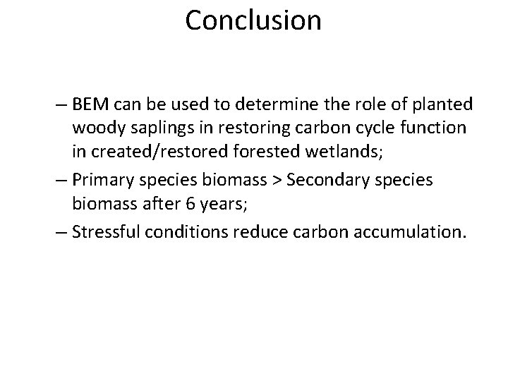 Conclusion – BEM can be used to determine the role of planted woody saplings