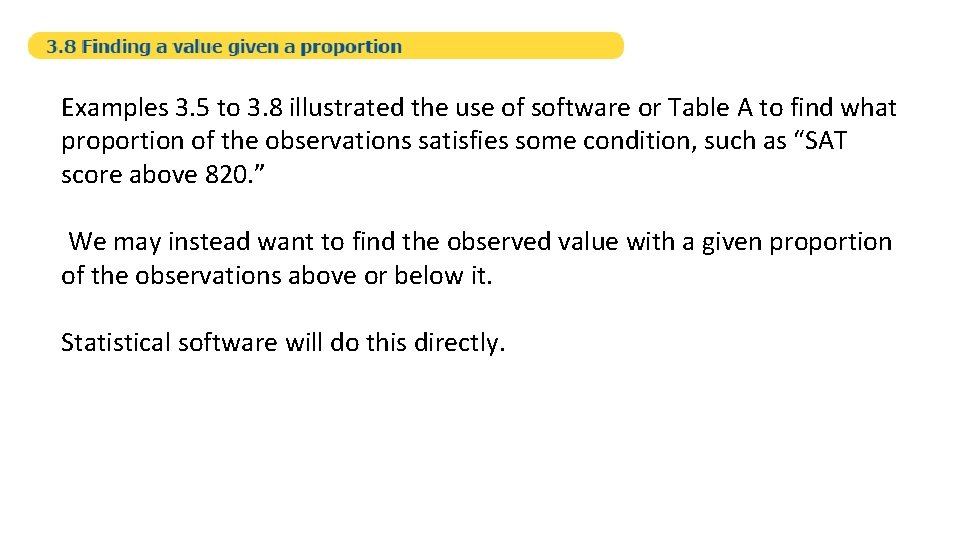 Examples 3. 5 to 3. 8 illustrated the use of software or Table A