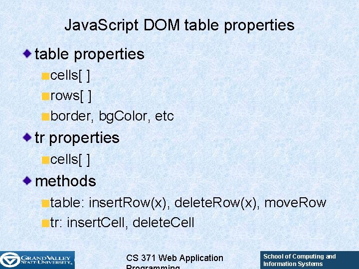 Java. Script DOM table properties cells[ ] rows[ ] border, bg. Color, etc tr