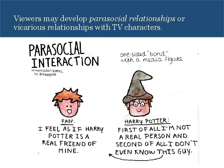 Viewers may develop parasocial relationships or vicarious relationships with TV characters. 