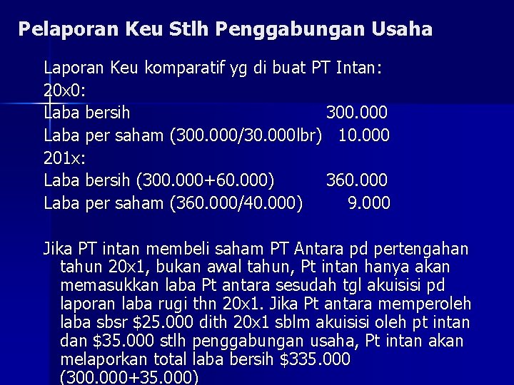 Pelaporan Keu Stlh Penggabungan Usaha Laporan Keu komparatif yg di buat PT Intan: 20