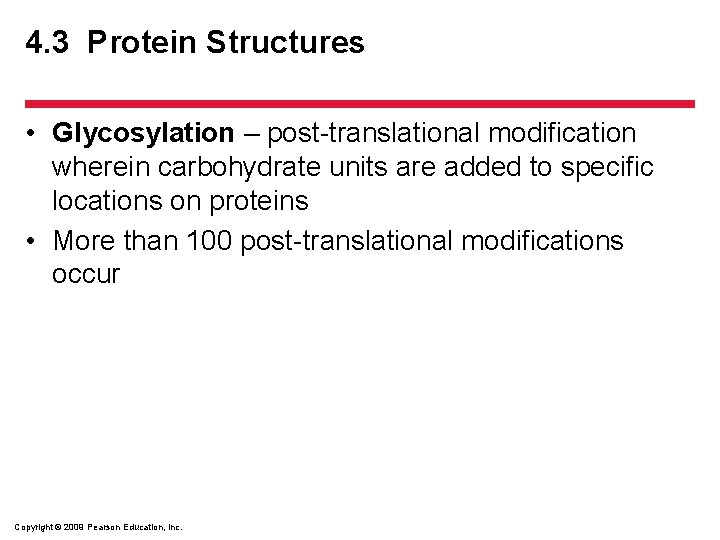4. 3 Protein Structures • Glycosylation – post-translational modification wherein carbohydrate units are added