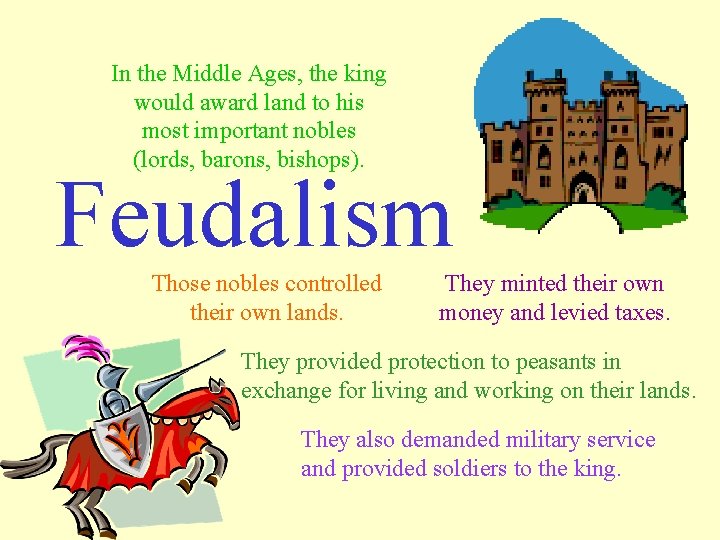 In the Middle Ages, the king would award land to his most important nobles