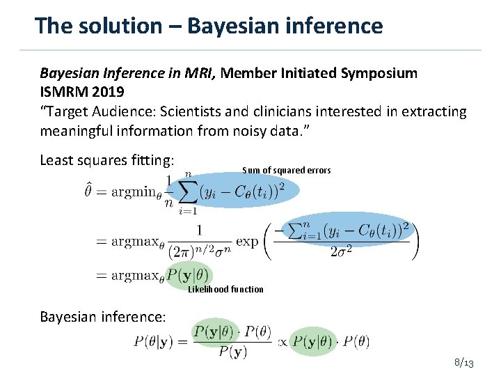 The solution – Bayesian inference Bayesian Inference in MRI, Member Initiated Symposium ISMRM 2019