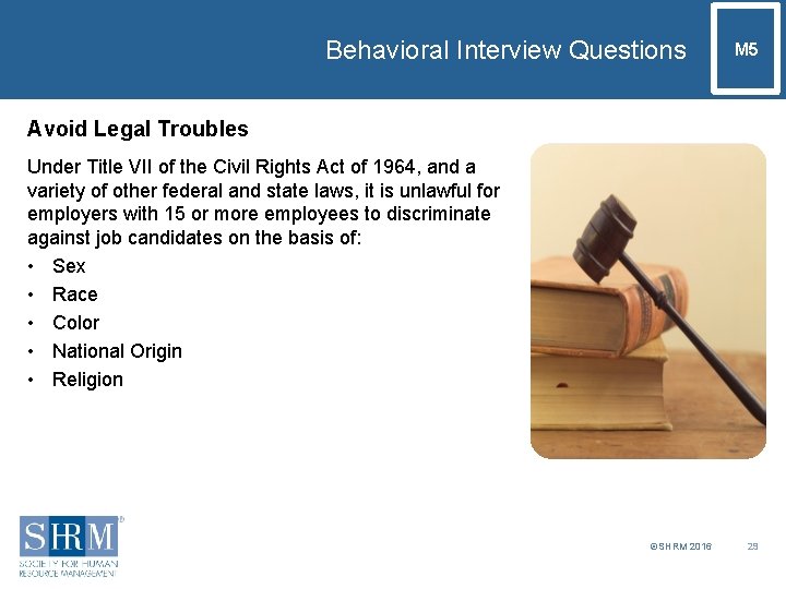 Behavioral Interview Questions M 5 Avoid Legal Troubles Under Title VII of the Civil