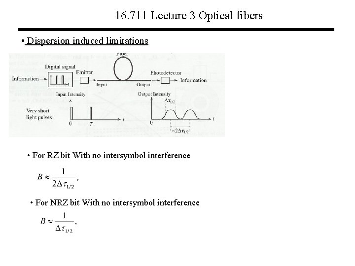 16. 711 Lecture 3 Optical fibers • Dispersion induced limitations • For RZ bit