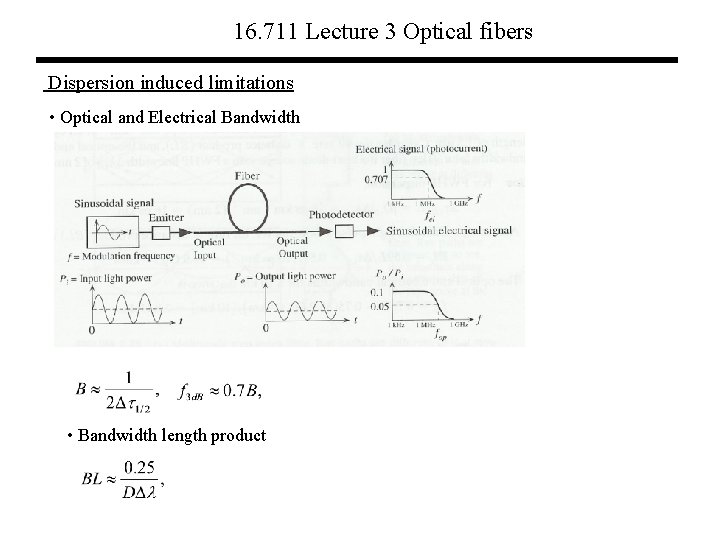 16. 711 Lecture 3 Optical fibers Dispersion induced limitations • Optical and Electrical Bandwidth