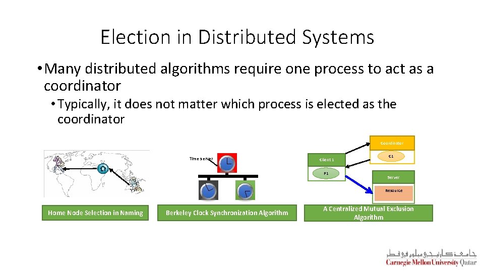 Election in Distributed Systems • Many distributed algorithms require one process to act as