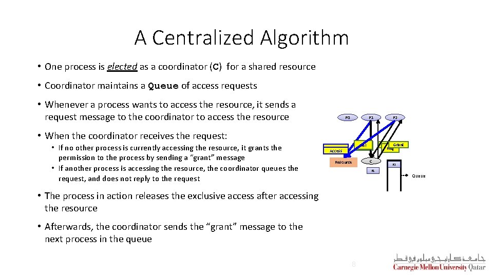 A Centralized Algorithm • One process is elected as a coordinator (C) for a