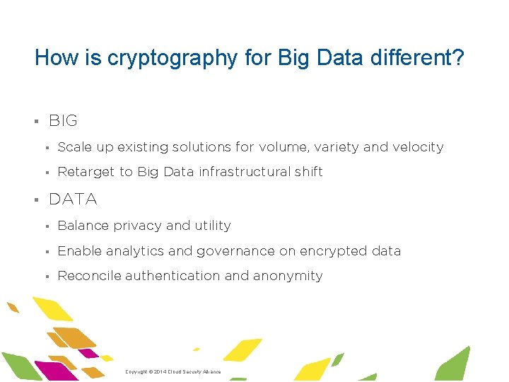 How is cryptography for Big Data different? § § BIG § Scale up existing