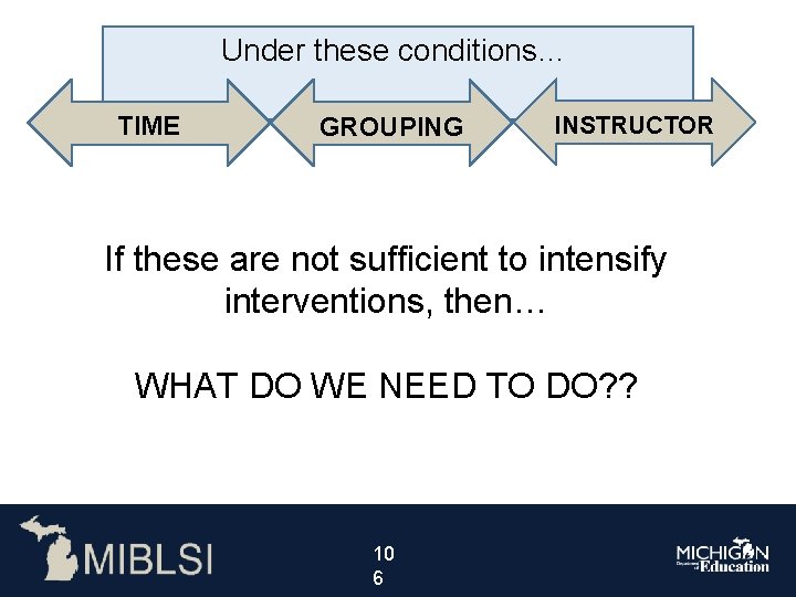 Under these conditions… TIME GROUPING INSTRUCTOR If these are not sufficient to intensify interventions,