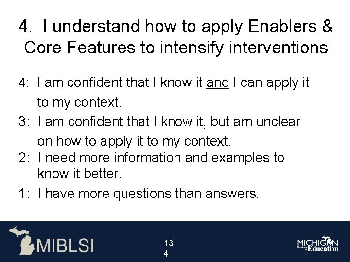 4. I understand how to apply Enablers & Core Features to intensify interventions 4: