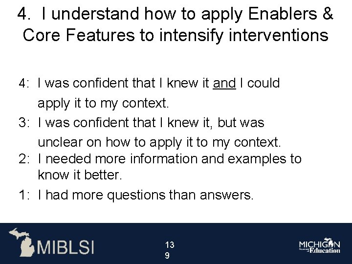 4. I understand how to apply Enablers & Core Features to intensify interventions 4: