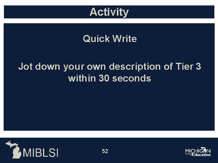 Activity Quick Write Jot down your own description of Tier 3 within 30 seconds