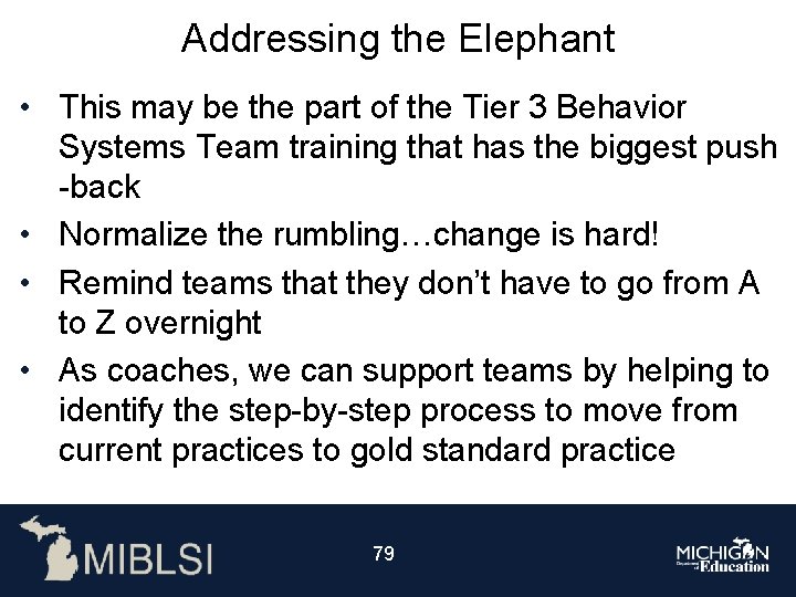 Addressing the Elephant • This may be the part of the Tier 3 Behavior