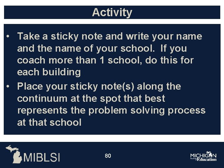 Activity • Take a sticky note and write your name and the name of