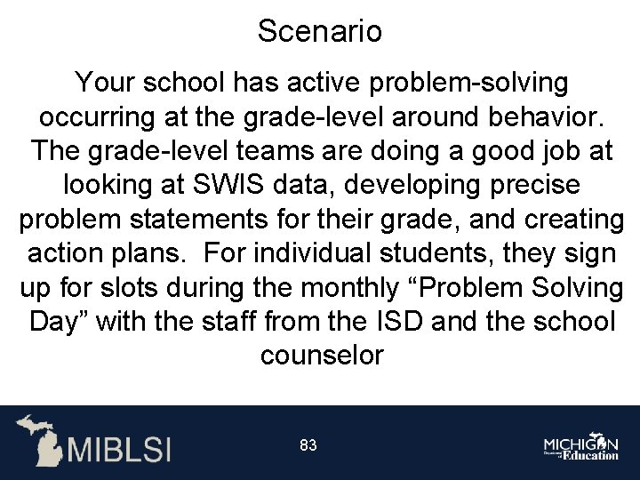 Scenario Your school has active problem-solving occurring at the grade-level around behavior. The grade-level