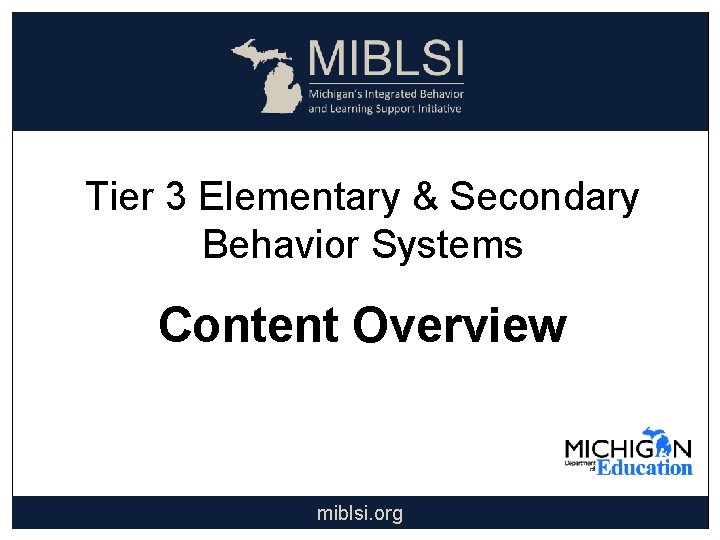 Tier 3 Elementary & Secondary Behavior Systems Content Overview miblsi. org 