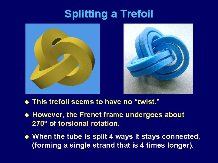 Splitting a Trefoil u This trefoil seems to have no “twist. ” u However,