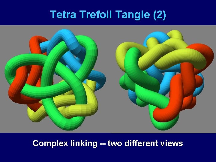 Tetra Trefoil Tangle (2) Complex linking -- two different views 