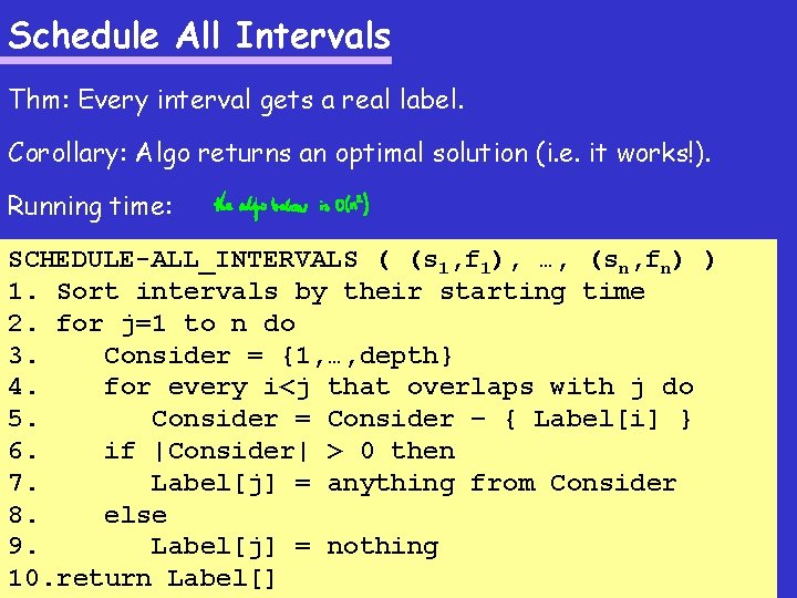 Schedule All Intervals Thm: Every interval gets a real label. Corollary: Algo returns an