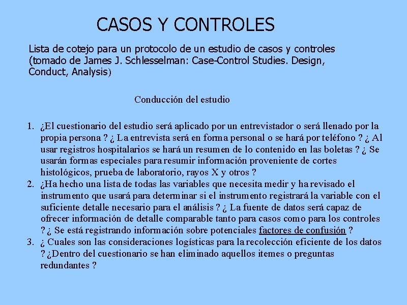 CASOS Y CONTROLES Lista de cotejo para un protocolo de un estudio de casos