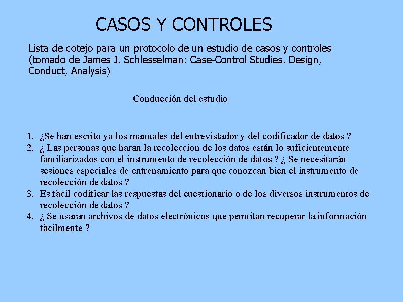 CASOS Y CONTROLES Lista de cotejo para un protocolo de un estudio de casos