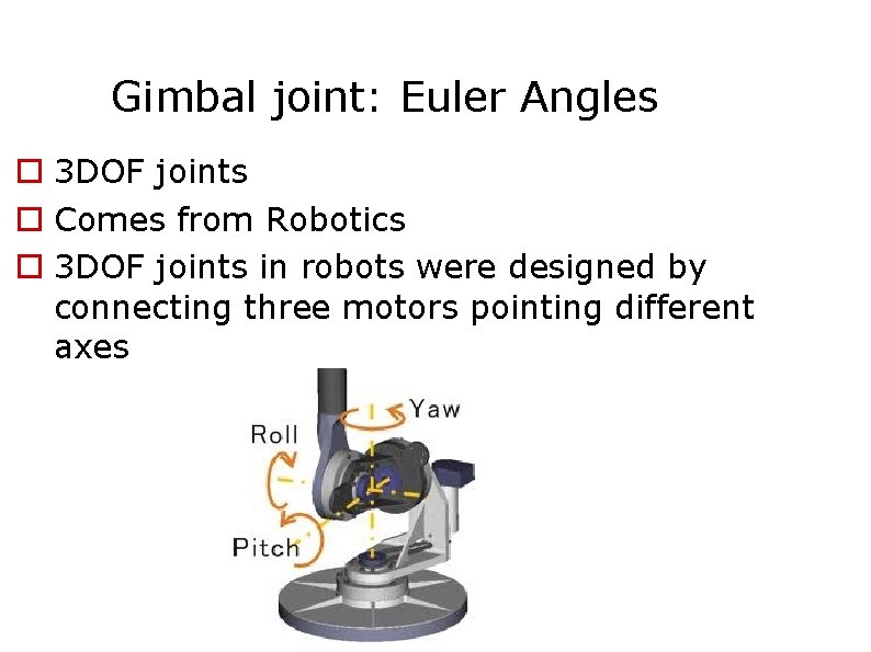 Gimbal joint: Euler Angles 3 DOF joints Comes from Robotics 3 DOF joints in