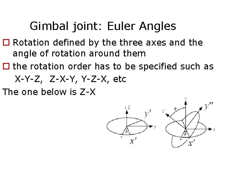 Gimbal joint: Euler Angles Rotation defined by the three axes and the angle of