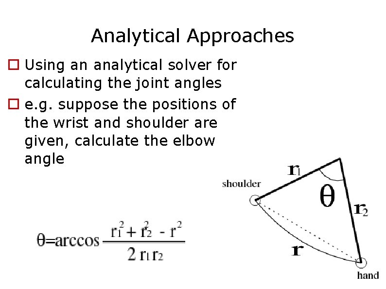 Analytical Approaches Using an analytical solver for calculating the joint angles e. g. suppose