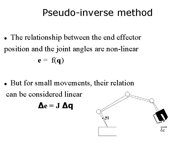 Pseudo-inverse method The relationship between the end effector position and the joint angles are Pseudo-inverse method The relationship between the end effector position and the joint angles are