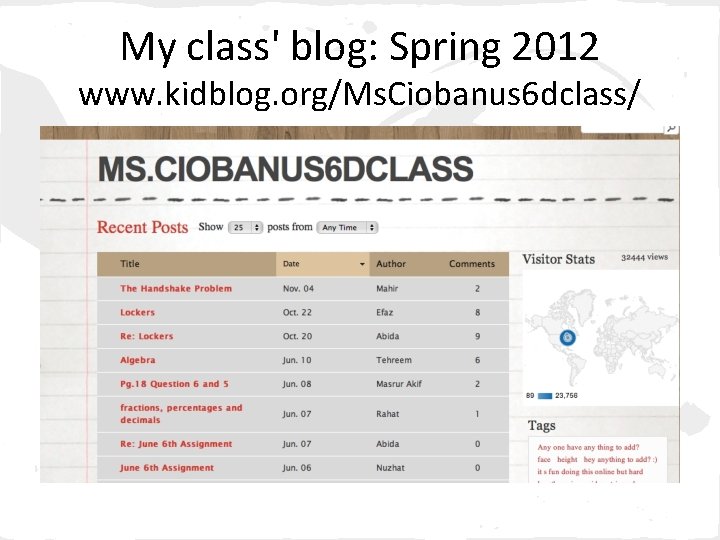 My class' blog: Spring 2012 www. kidblog. org/Ms. Ciobanus 6 dclass/ 