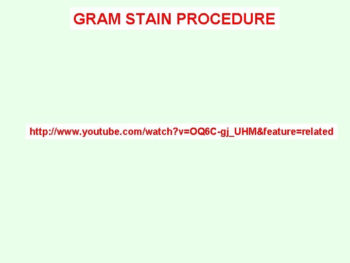 GRAM STAIN PROCEDURE http: //www. youtube. com/watch? v=OQ 6 C-gj_UHM&feature=related 
