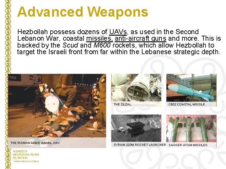 Advanced Weapons Hezbollah possess dozens of UAVs, as used in the Second Lebanon War,