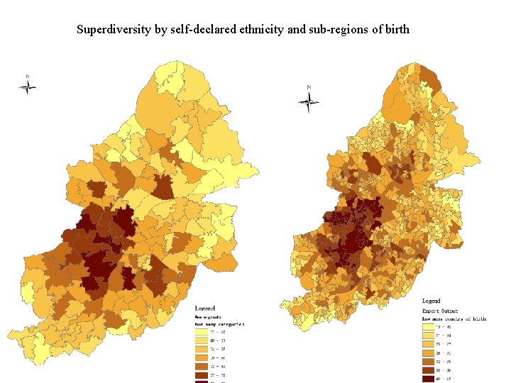 Superdiversity by self-declared ethnicity and sub-regions of birth 