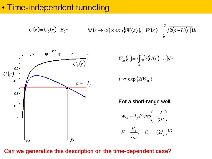  • Time-independent tunneling For a short-range well Can we generalize this description on