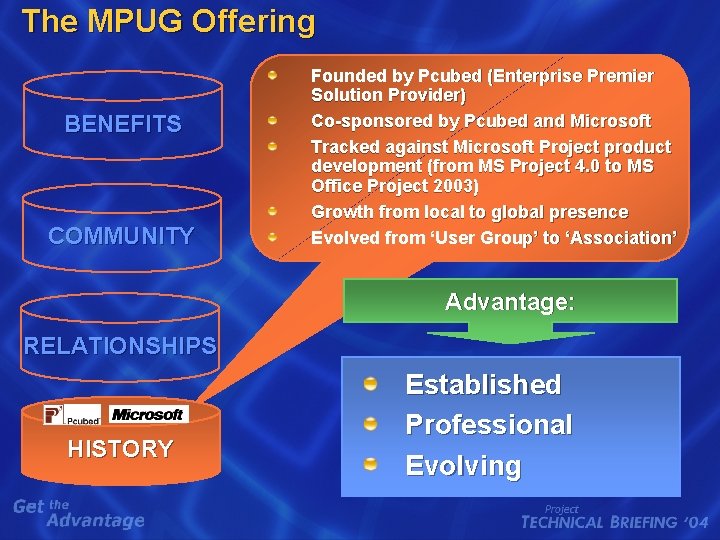 The MPUG Offering BENEFITS COMMUNITY Founded by Pcubed (Enterprise Premier Solution Provider) Co-sponsored by